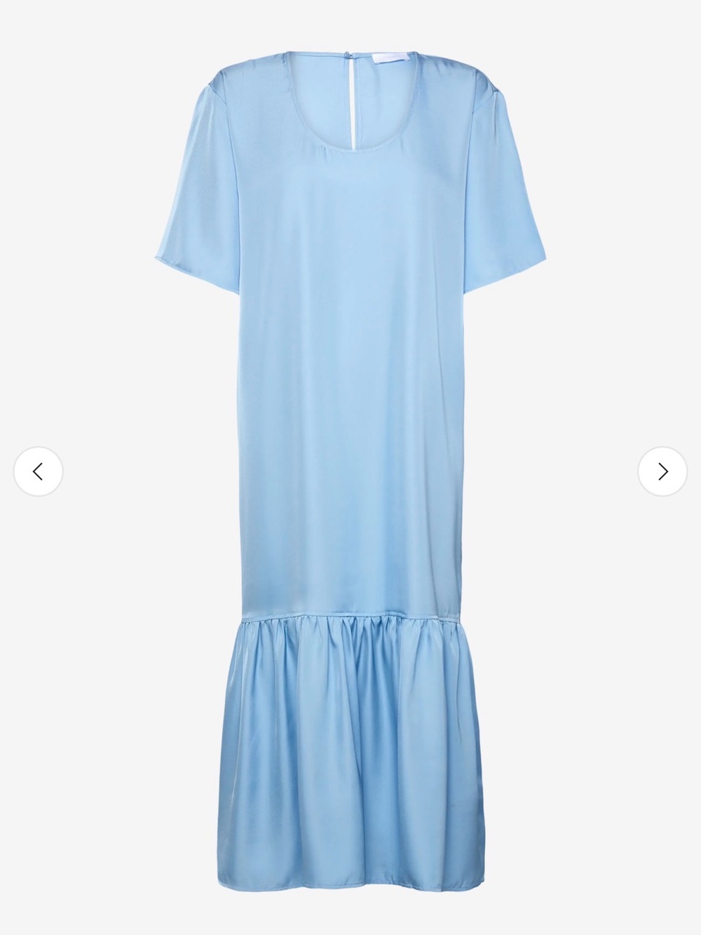 DAY Satin Light Blue Short-Sleeve Midi Dress with Flounced Hem SIZE US 12